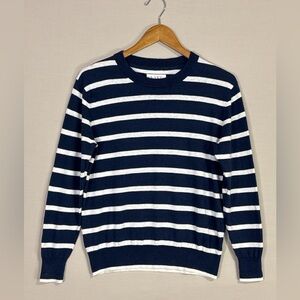 LAKE Navy White Striped Linen Blend Sweater Small Preppy Coastal